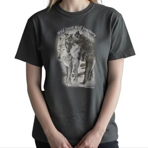 Gildan Gray Short Sleeve Tee with Artistic Wolf Design